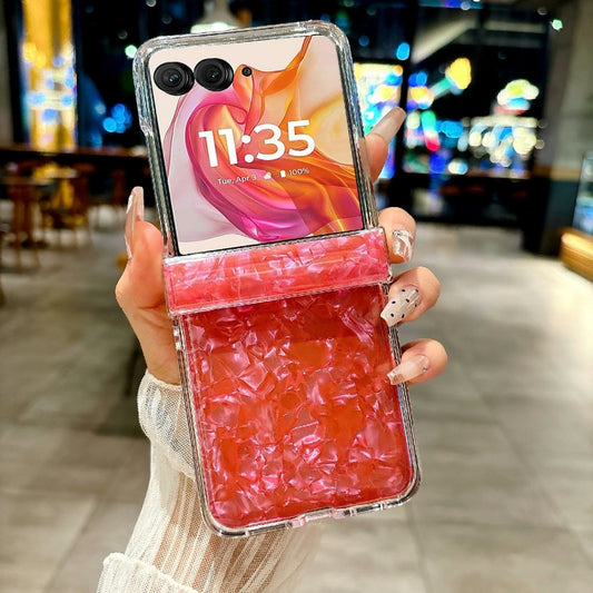 For Motorola Razr 50 Three-piece Set Pearlescent Shell Texture Phone Case(Red) by buy2fix