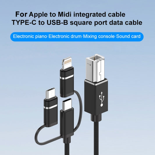 3 in 1 8 Pin, Type-C, Micro USB to USB-B MIDI Instruments Printer Cable, Length: 1m, Length:1m(Red) - Multifunction Cable by buy2fix | Online Shopping UK | buy2fix