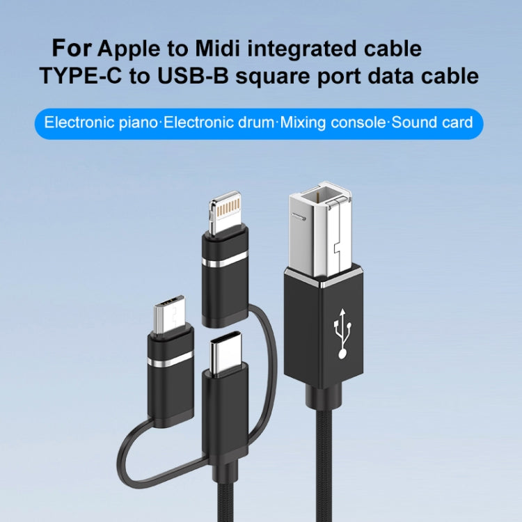 3 in 1 8 Pin, Type-C, Micro USB to USB-B MIDI Instruments Printer Cable, Length: 1m, Length:1m(Blue) - Multifunction Cable by buy2fix | Online Shopping UK | buy2fix
