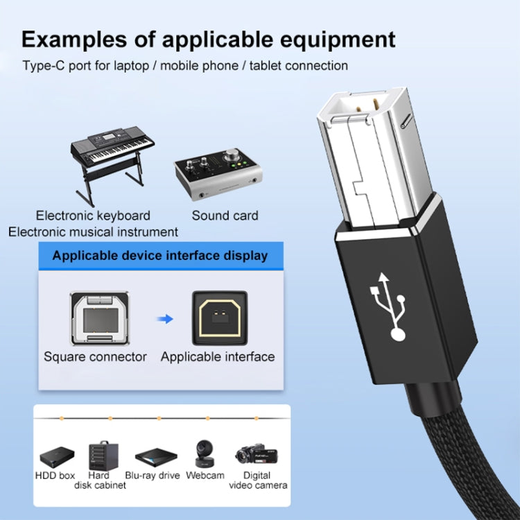 3 in 1 8 Pin, Type-C, Micro USB to USB-B MIDI Instruments Printer Cable, Length: 1m, Length:1m(Blue) - Multifunction Cable by buy2fix | Online Shopping UK | buy2fix