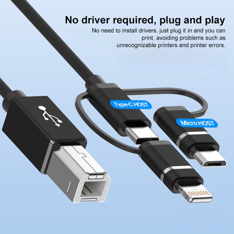 3 in 1 8 Pin, Type-C, Micro USB to USB-B MIDI Instruments Printer Cable, Length: 1m, Length:1m(Blue) - Multifunction Cable by buy2fix | Online Shopping UK | buy2fix