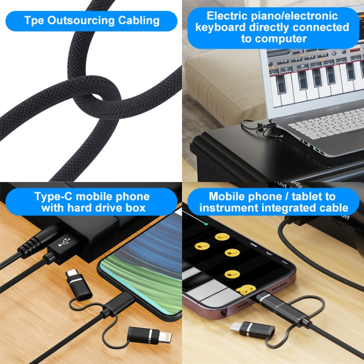 3 in 1 8 Pin, Type-C, Micro USB to USB-B MIDI Instruments Printer Cable, Length: 1m, Length:1m(Blue) - Multifunction Cable by buy2fix | Online Shopping UK | buy2fix