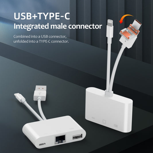 NK-107TL Pro USB-C / Type-C, 8 Pin, USB to 8 Pin, USB, RJ45 Multi-function Adapter(White) - Converter & Adapter by buy2fix | Online Shopping UK | buy2fix