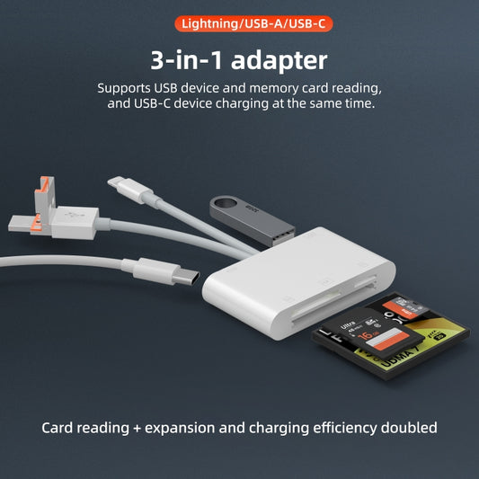 NK-1011TL Pro USB-C / Type-C, 8 Pin, USB to USB-C / Type-C, USB, CF, TF, SD Card Slot Card Reader Adapter(White) by buy2fix