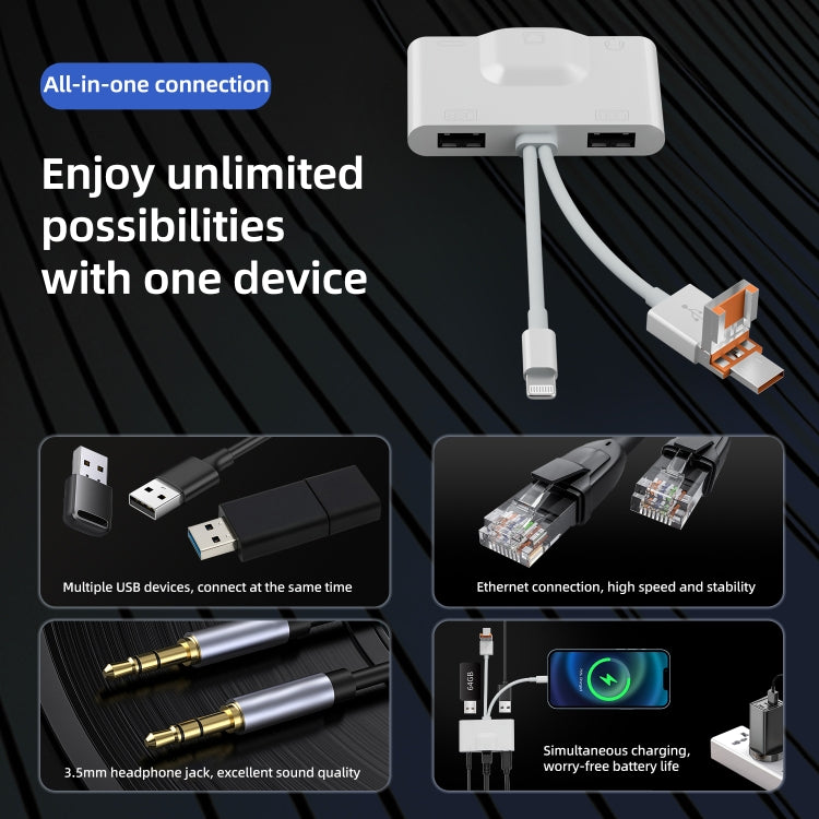 NK-1033TL Pro USB-C / Type-C, 8 Pin, USB to USB-C / Type-C, 2 x USB, RJ45, 3.5mm Multi-function Adapter(White) - Converter & Adapter by buy2fix | Online Shopping UK | buy2fix
