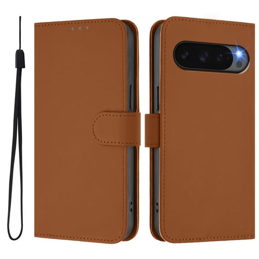 For Google Pixel 10 / 10 Pro Skin Feel Solid Color Leather Phone Case with Lanyard(Brown) - Google Cases by buy2fix | Online Shopping UK | buy2fix