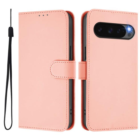 For Google Pixel 10 / 10 Pro Skin Feel Solid Color Leather Phone Case with Lanyard(Pink) - Google Cases by buy2fix | Online Shopping UK | buy2fix