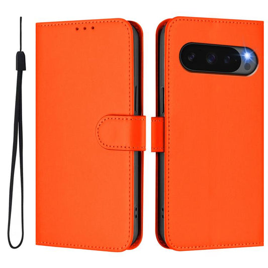For Google Pixel 10 / 10 Pro Skin Feel Solid Color Leather Phone Case with Lanyard(Orange) - Google Cases by buy2fix | Online Shopping UK | buy2fix
