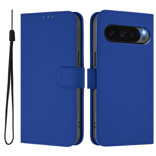For Google Pixel 10 / 10 Pro Skin Feel Solid Color Leather Phone Case with Lanyard(Dark Blue) - Google Cases by buy2fix | Online Shopping UK | buy2fix