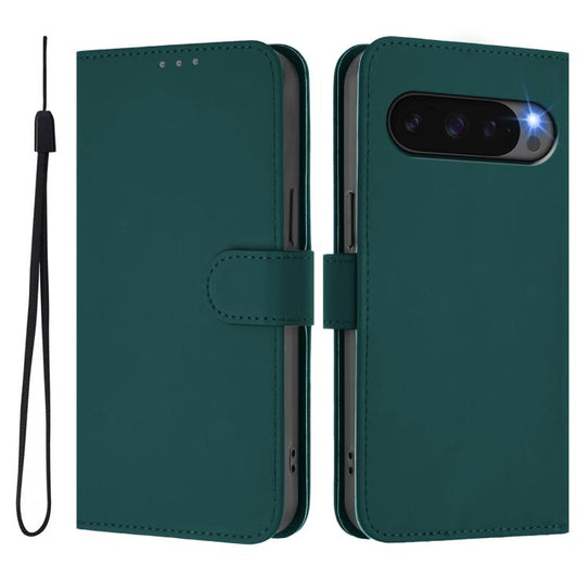 For Google Pixel 10 / 10 Pro Skin Feel Solid Color Leather Phone Case with Lanyard(Dark Green) - Google Cases by buy2fix | Online Shopping UK | buy2fix