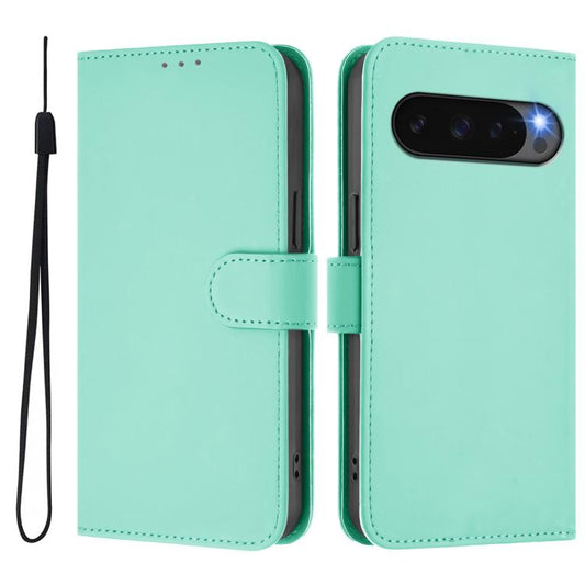 For Google Pixel 10 / 10 Pro Skin Feel Solid Color Leather Phone Case with Lanyard(Mint Green) - Google Cases by buy2fix | Online Shopping UK | buy2fix