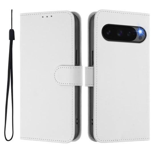For Google Pixel 10 / 10 Pro Skin Feel Solid Color Leather Phone Case with Lanyard(White) - Google Cases by buy2fix | Online Shopping UK | buy2fix