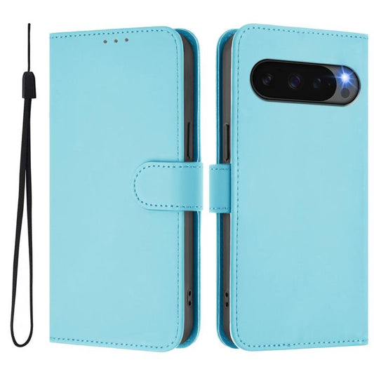 For Google Pixel 10 / 10 Pro Skin Feel Solid Color Leather Phone Case with Lanyard(Sky Blue) - Google Cases by buy2fix | Online Shopping UK | buy2fix