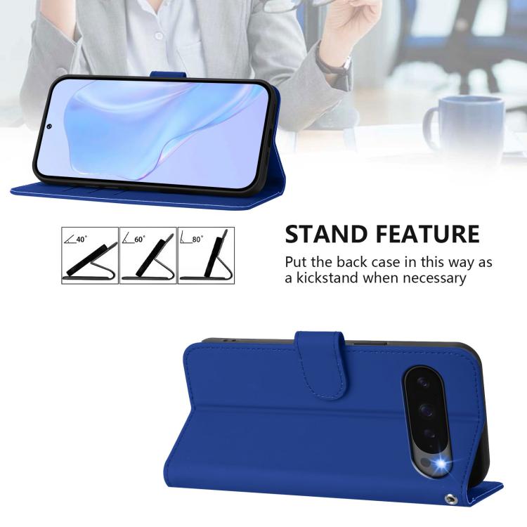 For Google Pixel 10 Pro XL Skin Feel Solid Color Leather Phone Case with Lanyard(Dark Blue) - Google Cases by buy2fix | Online Shopping UK | buy2fix