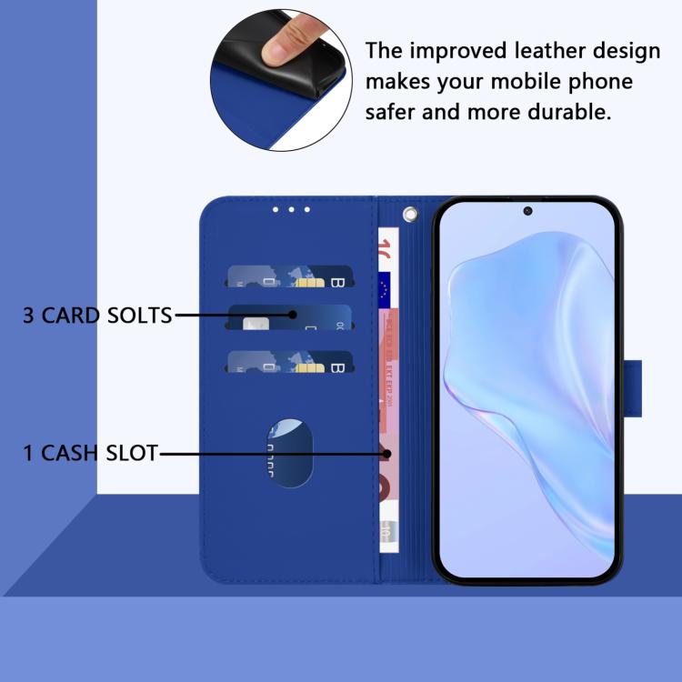 For Google Pixel 10 Pro XL Skin Feel Solid Color Leather Phone Case with Lanyard(Dark Blue) - Google Cases by buy2fix | Online Shopping UK | buy2fix
