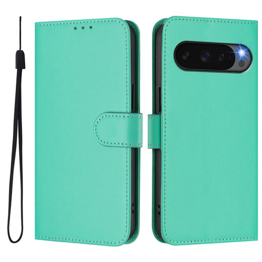 For Google Pixel 10 Pro XL Skin Feel Solid Color Leather Phone Case with Lanyard(Green) - Google Cases by buy2fix | Online Shopping UK | buy2fix