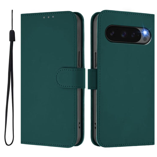 For Google Pixel 10 Pro XL Skin Feel Solid Color Leather Phone Case with Lanyard(Dark Green) - Google Cases by buy2fix | Online Shopping UK | buy2fix