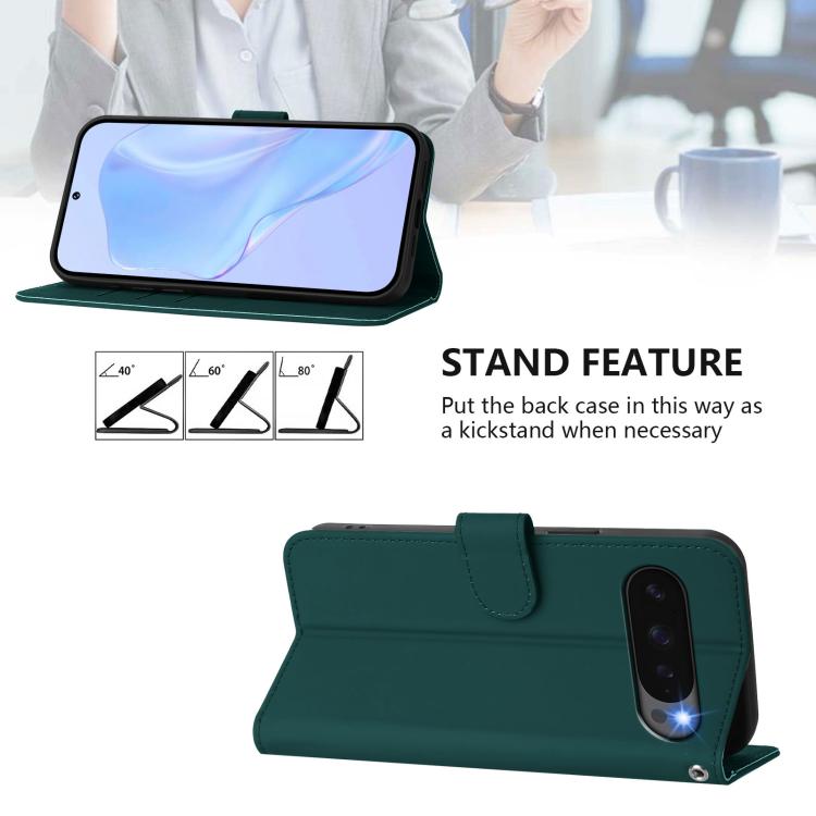 For Google Pixel 10 Pro XL Skin Feel Solid Color Leather Phone Case with Lanyard(Dark Green) - Google Cases by buy2fix | Online Shopping UK | buy2fix