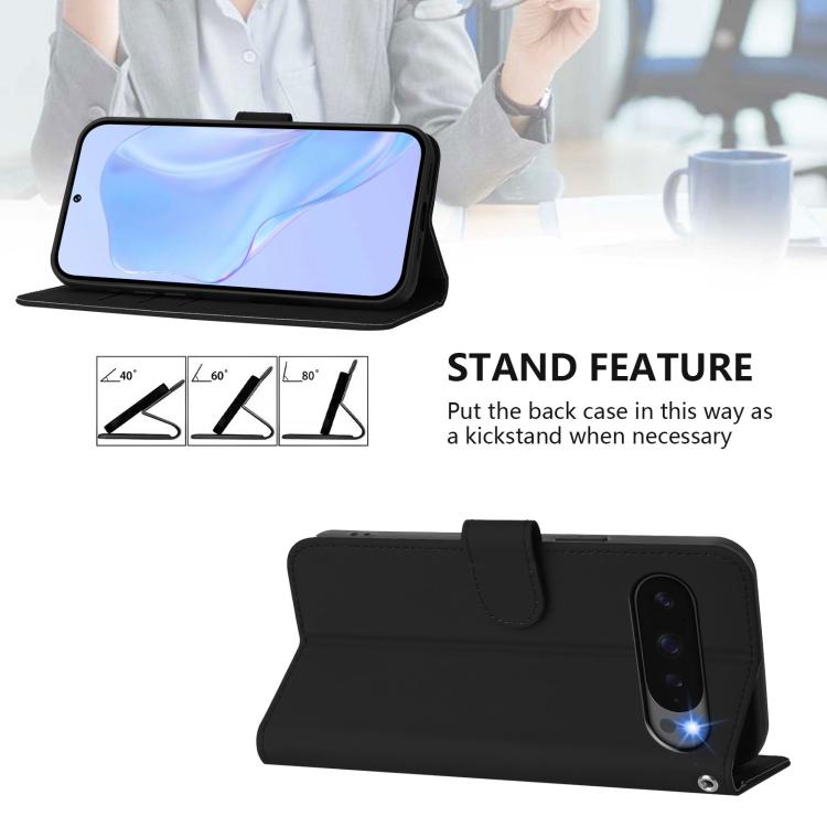 For Google Pixel 10 Pro XL Skin Feel Solid Color Leather Phone Case with Lanyard(Black) - Google Cases by buy2fix | Online Shopping UK | buy2fix