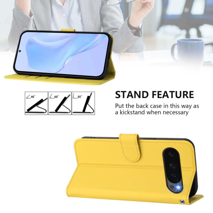 For Google Pixel 10 Pro XL Skin Feel Solid Color Leather Phone Case with Lanyard(Lemon Yellow) - Google Cases by buy2fix | Online Shopping UK | buy2fix