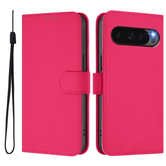 For Google Pixel 10 Pro XL Skin Feel Solid Color Leather Phone Case with Lanyard(Rose Red) - Google Cases by buy2fix | Online Shopping UK | buy2fix