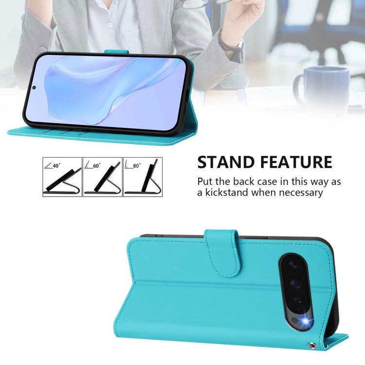 For Google Pixel 10 Pro XL Skin Feel Solid Color Leather Phone Case with Lanyard(Lake Blue) - Google Cases by buy2fix | Online Shopping UK | buy2fix