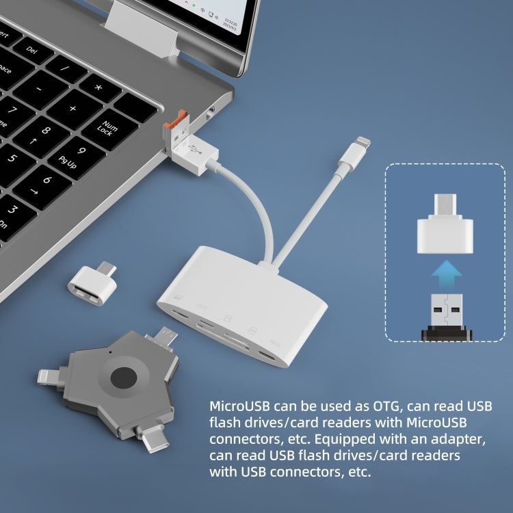 NK-1040TL Pro USB-C / Type-C, 8 Pin, USB to USB-C / Type-C, 8 Pin, Micro USB, TF, SD Card Reader Adapter(White) - U Disk & Card Reader by buy2fix | Online Shopping UK | buy2fix