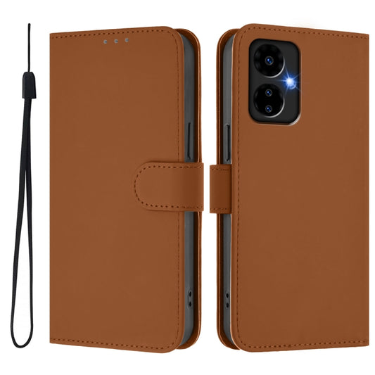 For Boost MobIle Celero 5G 2024 / 3 5G Skin Feel Solid Color Leather Phone Case with Lanyard(Brown) by buy2fix