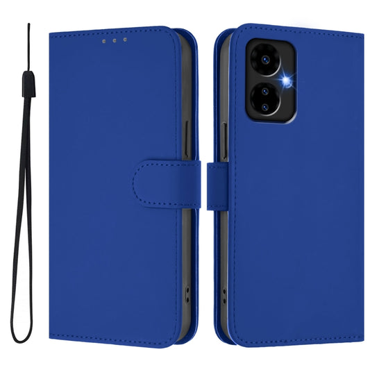 For Boost MobIle Celero 5G 2024 / 3 5G Skin Feel Solid Color Leather Phone Case with Lanyard(Dark Blue) by buy2fix