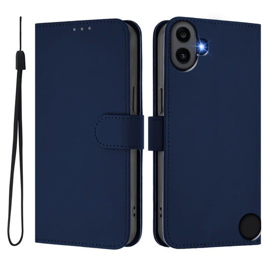 For Nothing CMF Phone 1 Skin Feel Solid Color Leather Phone Case with Lanyard(Navy Blue) - More Brand by buy2fix | Online Shopping UK | buy2fix