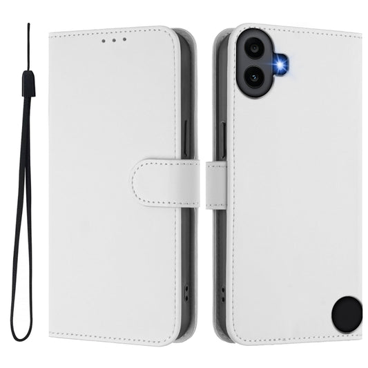 For Nothing CMF Phone 1 Skin Feel Solid Color Leather Phone Case with Lanyard(White) - Nothing Cases by buy2fix | Online Shopping UK | buy2fix