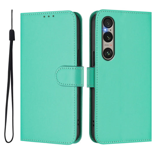 For Sony Xperia 1 VI 2024 Skin Feel Solid Color Leather Phone Case with Lanyard(Green) by buy2fix