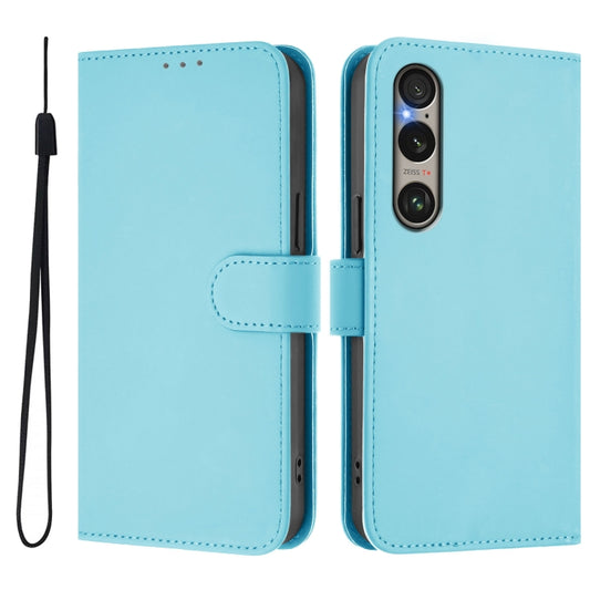 For Sony Xperia 1 VI 2024 Skin Feel Solid Color Leather Phone Case with Lanyard(Sky Blue) by buy2fix