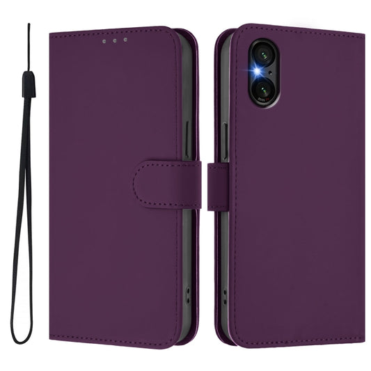 For Sony Xperia 5 VI 2024 Skin Feel Solid Color Leather Phone Case with Lanyard(Violet) by buy2fix