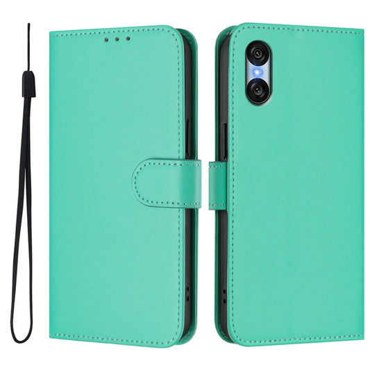 For Sony Xperia 10 VI 2024 Skin Feel Solid Color Leather Phone Case with Lanyard(Green) by buy2fix