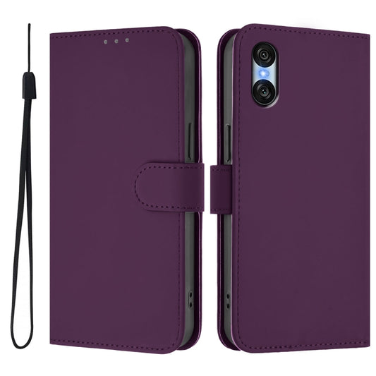 For Sony Xperia 10 VI 2024 Skin Feel Solid Color Leather Phone Case with Lanyard(Violet) by buy2fix