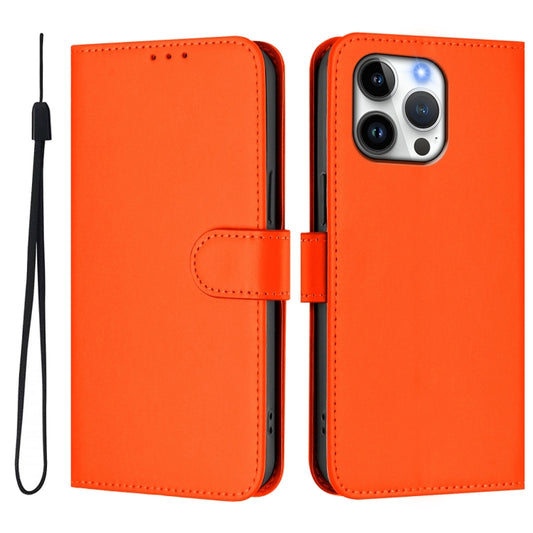 For iPhone 16 Pro Max Skin Feel Solid Color Leather Phone Case with Lanyard(Orange) by buy2fix