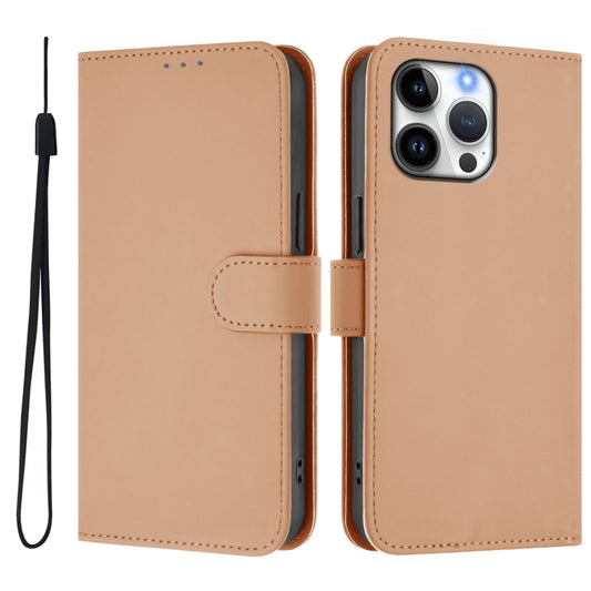 For iPhone 16 Pro Max Skin Feel Solid Color Leather Phone Case with Lanyard(Nude) by buy2fix