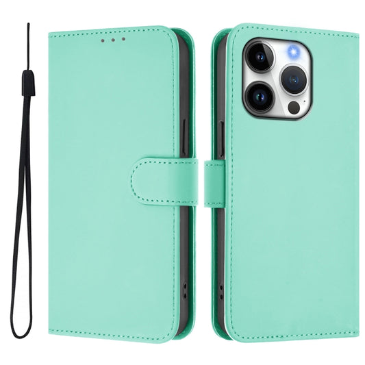 For iPhone 16 Pro Skin Feel Solid Color Leather Phone Case with Lanyard(Mint Green) by buy2fix