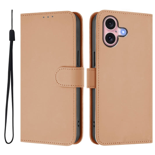For iPhone 16 Skin Feel Solid Color Leather Phone Case with Lanyard(Nude) by buy2fix