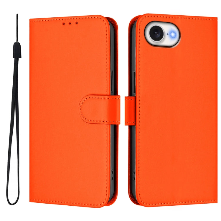 For iPhone 16e Skin Feel Solid Color Leather Phone Case with Lanyard(Orange) - iPhone 16e Cases by buy2fix | Online Shopping UK | buy2fix