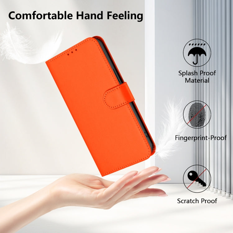For iPhone 16e Skin Feel Solid Color Leather Phone Case with Lanyard(Orange) - iPhone 16e Cases by buy2fix | Online Shopping UK | buy2fix