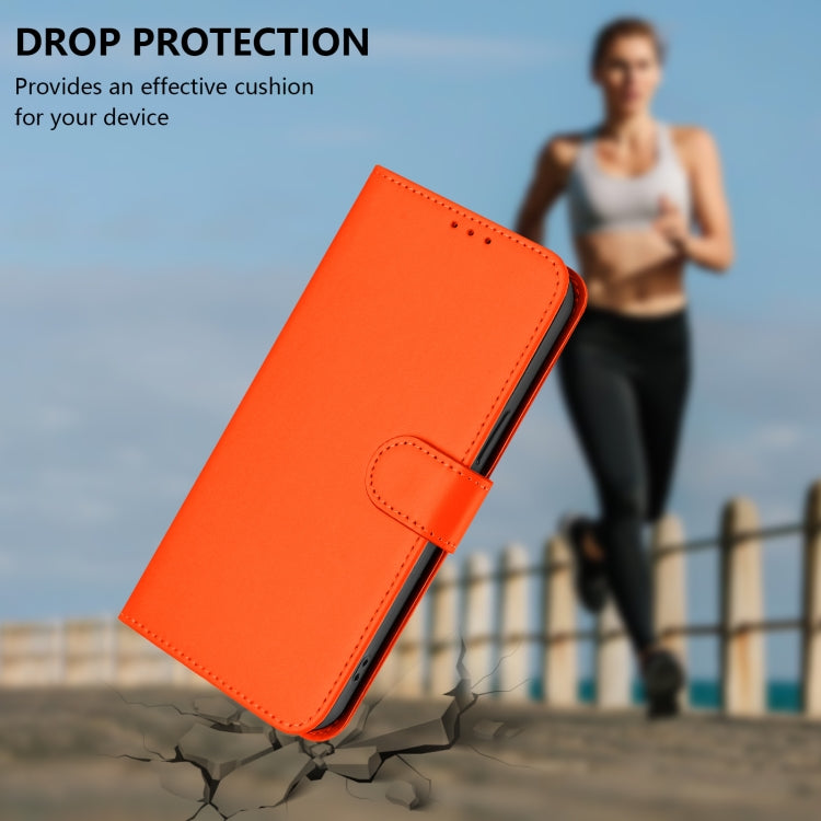 For iPhone 16e Skin Feel Solid Color Leather Phone Case with Lanyard(Orange) - iPhone 16e Cases by buy2fix | Online Shopping UK | buy2fix