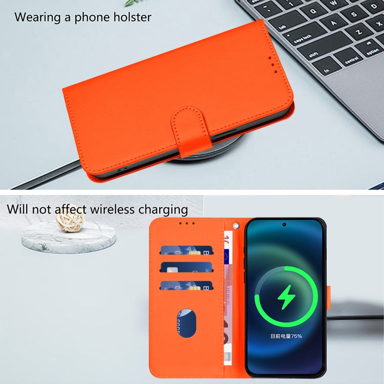 For iPhone 16e Skin Feel Solid Color Leather Phone Case with Lanyard(Orange) - iPhone 16e Cases by buy2fix | Online Shopping UK | buy2fix