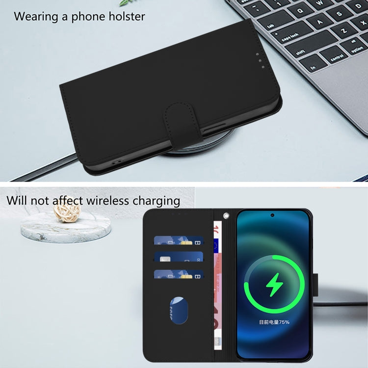 For iPhone 16e Skin Feel Solid Color Leather Phone Case with Lanyard(Black) - iPhone 16e Cases by buy2fix | Online Shopping UK | buy2fix