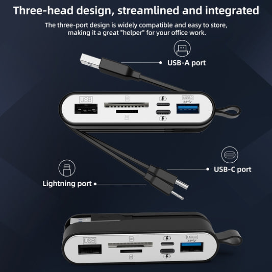 NK-1058 USB-C / Type-C, 8 Pin, USB Interface 6 in 1 Multi-function Adapter(Black) - U Disk & Card Reader by buy2fix | Online Shopping UK | buy2fix