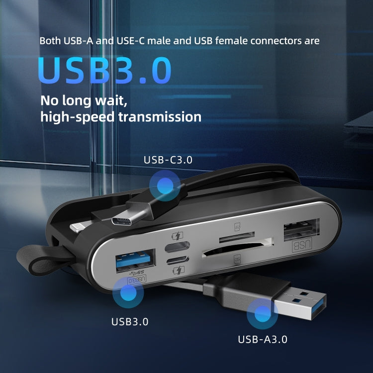 NK-1058 USB-C / Type-C, 8 Pin, USB Interface 6 in 1 Multi-function Adapter(Black) - U Disk & Card Reader by buy2fix | Online Shopping UK | buy2fix