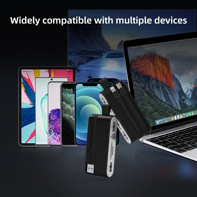 NK-1058 USB-C / Type-C, 8 Pin, USB Interface 6 in 1 Multi-function Adapter(Black) - U Disk & Card Reader by buy2fix | Online Shopping UK | buy2fix