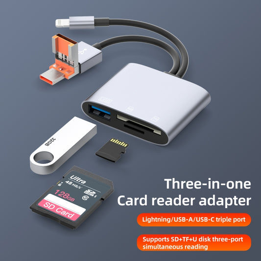 NK-3041TL Pro USB-C / Type-C, 8 Pin, USB to USB, TF / SD Card Multi-function Card Reader Adapter(Silver Grey) by buy2fix