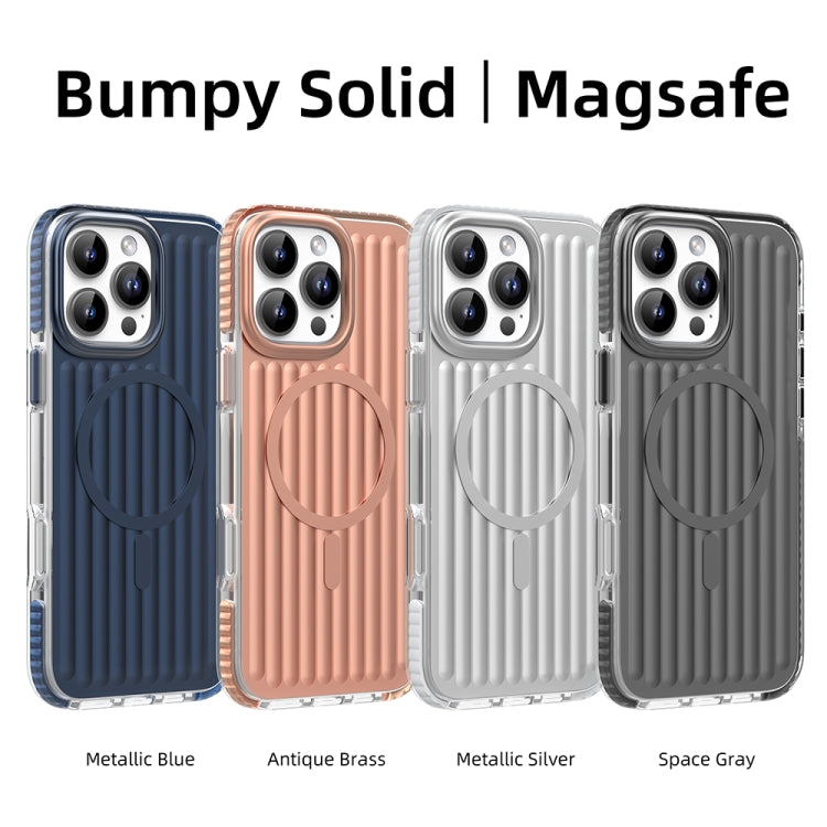 For iPhone 16 Pro Mutural Corrugated Texture Magsafe Magnetic Shockproof Phone Case(Blue) by Mutural